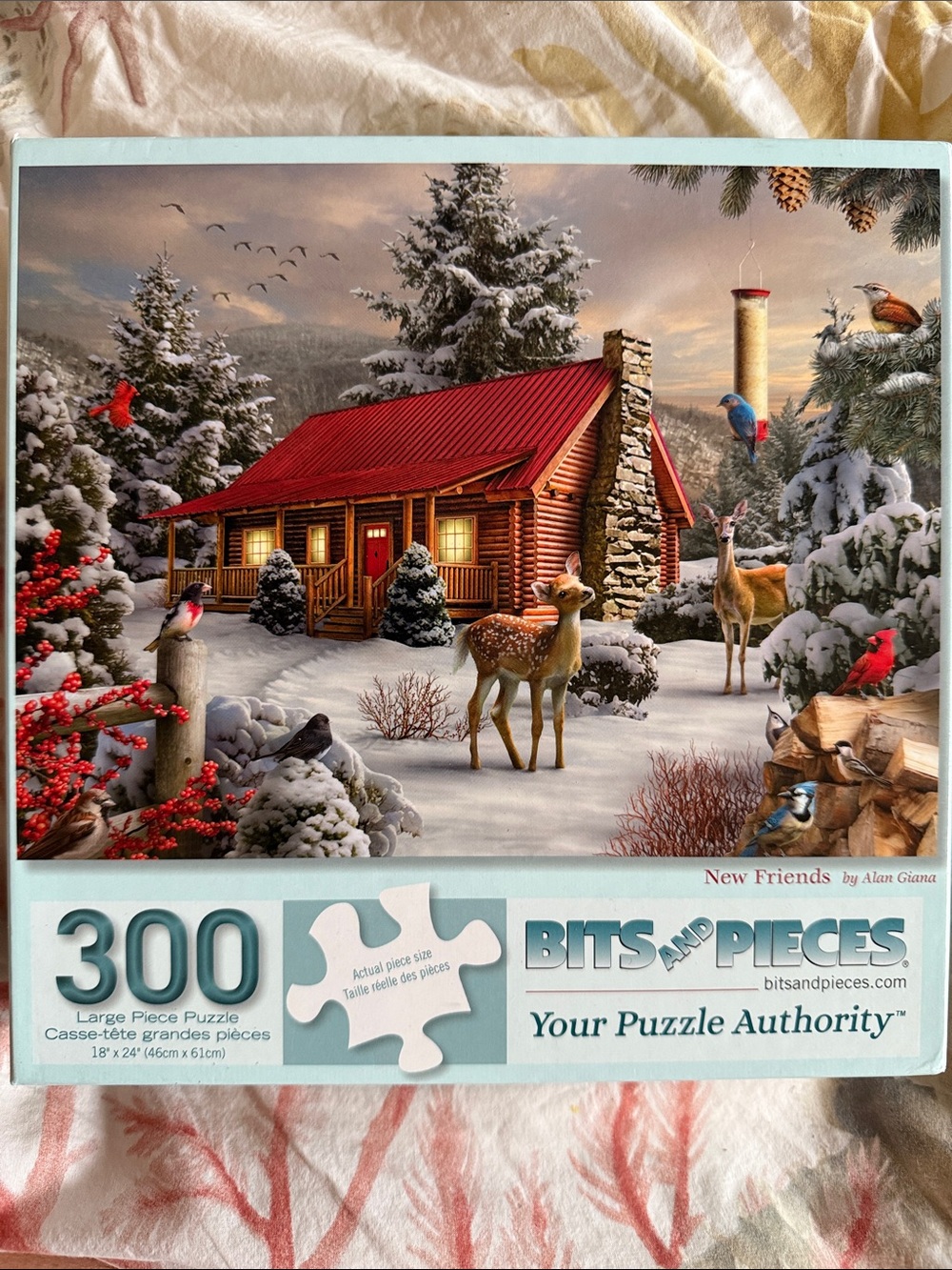 Bits and Pieces 300-Piece 'New Friends' by Alan Giana Winter Cabin Puzzle